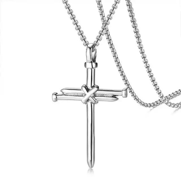 Other - Titanium Steel Silver Nail Cross Necklace